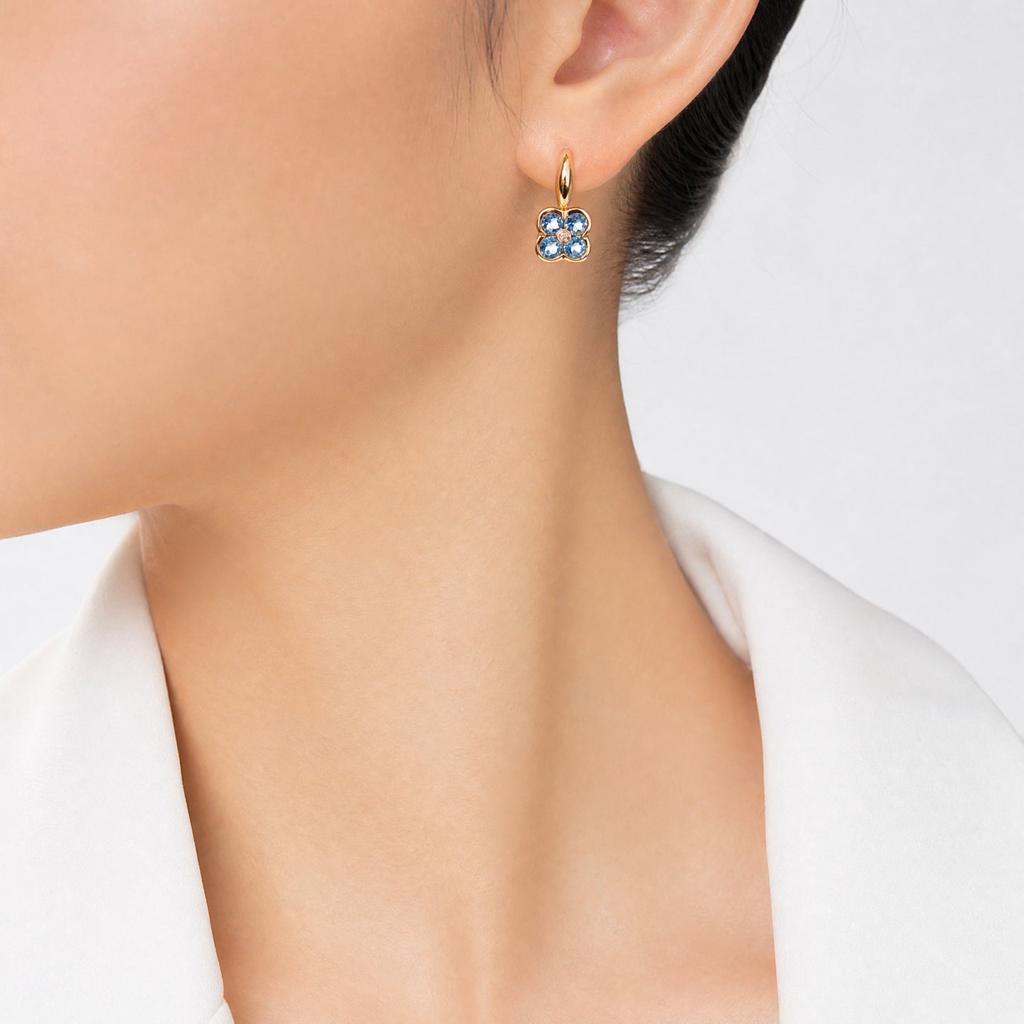8 Diamond-Cut Blue Topaz & 2-Diamond Bar Dangle Post Earrings