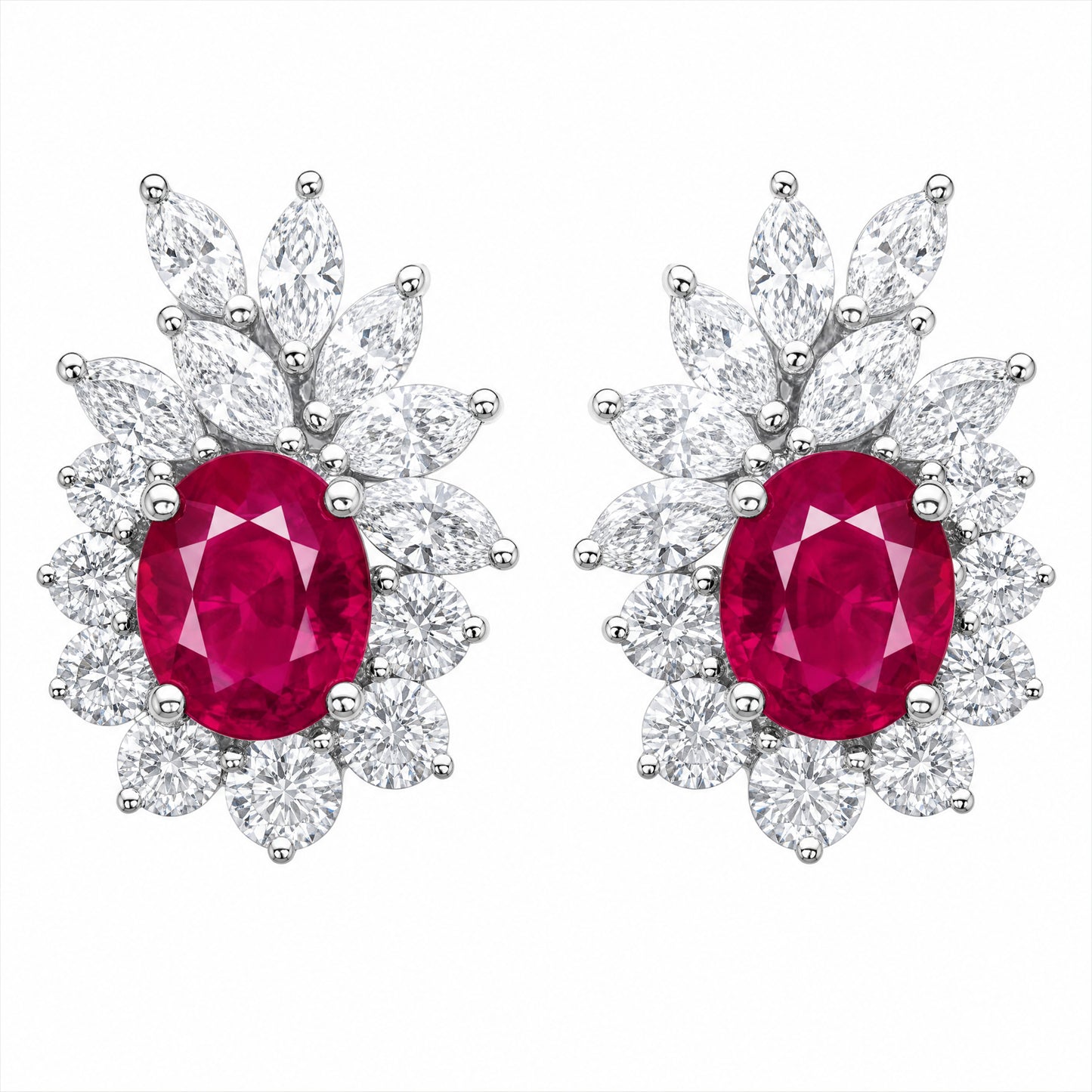 1REEJ394BW W-1 frontal pair - oval ruby and marquise diamond crown clip earrings