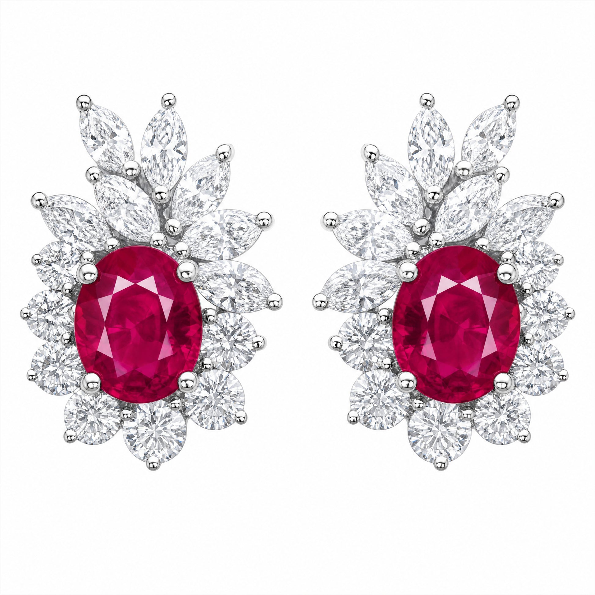 1REEJ394BW W-1 frontal pair - oval ruby and marquise diamond crown clip earrings
