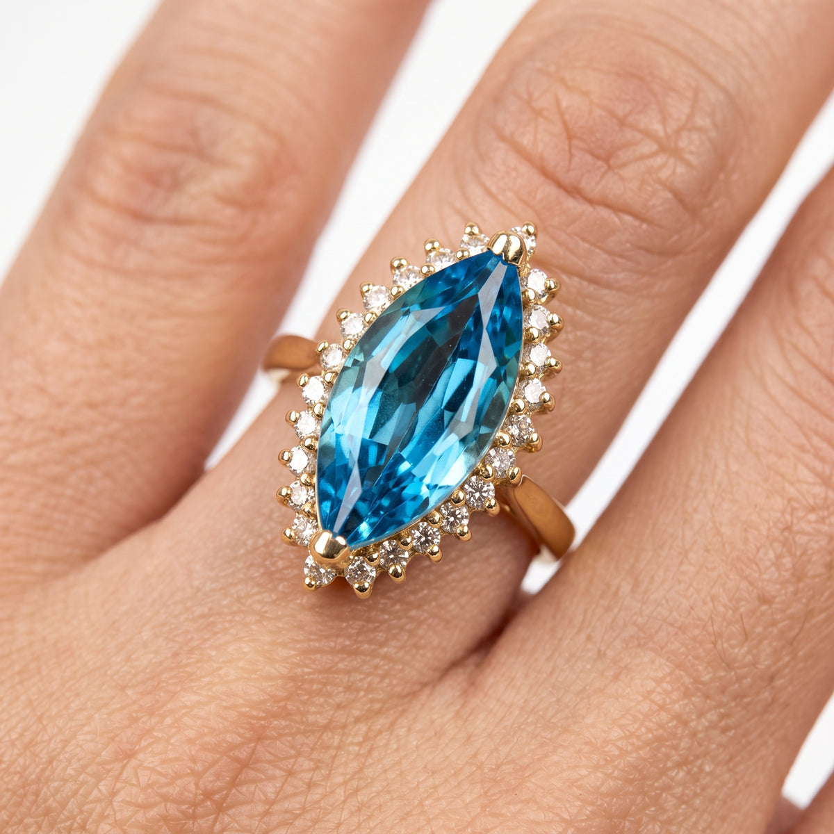 7x14mm Marquise Blue Topaz & 24-Diamond Ring