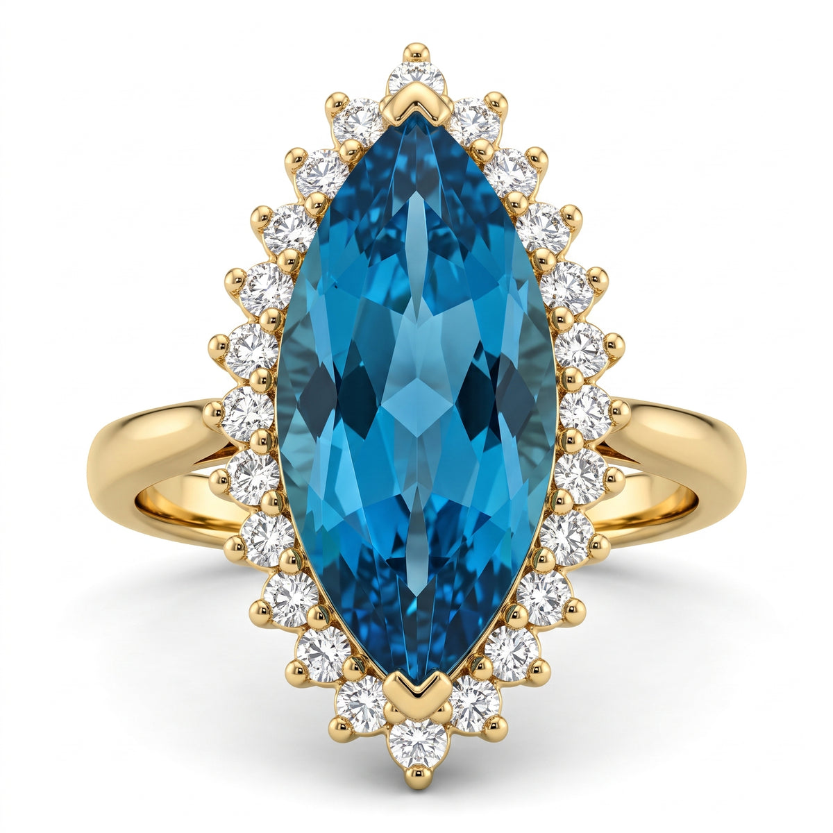 7x14mm Marquise Blue Topaz & 24-Diamond Ring