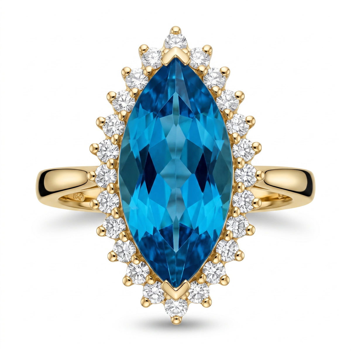 7x14mm Marquise Blue Topaz & 24-Diamond Ring