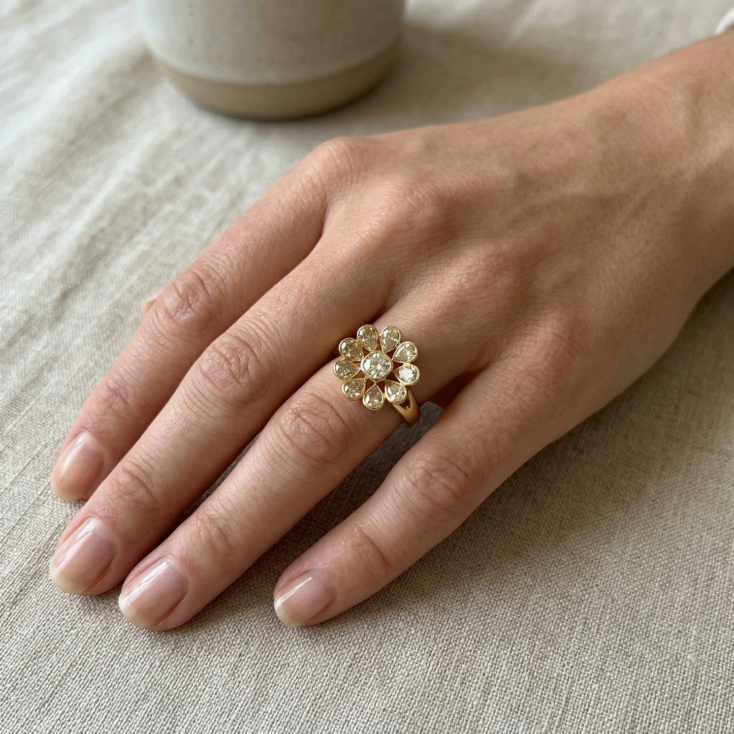 Yellow Diamond Flower Cocktail Ring