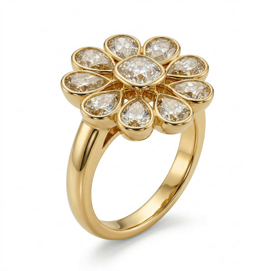 Yellow Diamond Flower Cocktail Ring