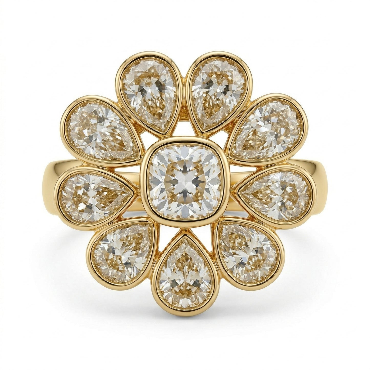 Yellow Diamond Flower Cocktail Ring