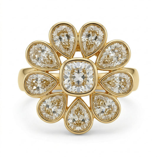 Yellow Diamond Flower Cocktail Ring
