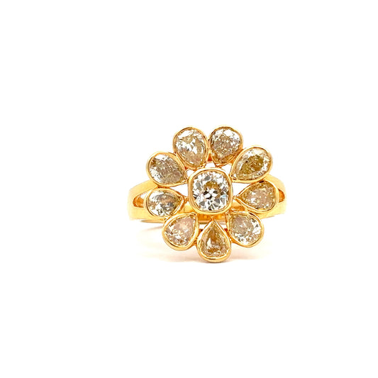 Yellow Diamond Flower Cocktail Ring