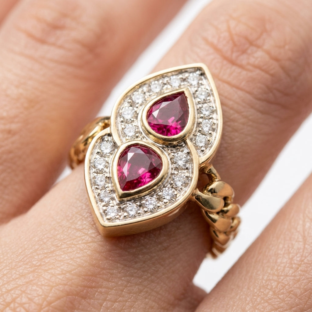 Bezel-Set Pear Ruby & Diamond Ring