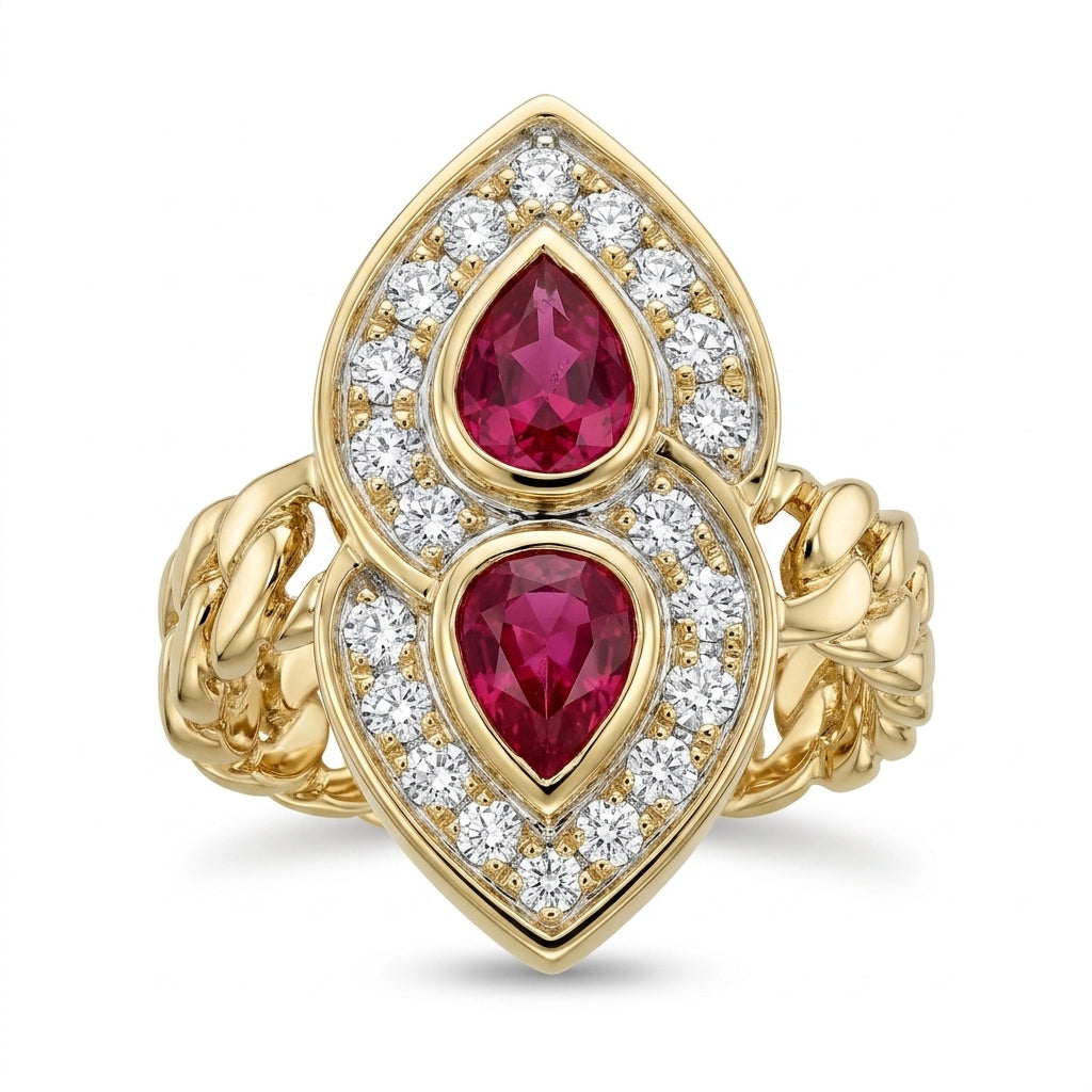 Bezel-Set Pear Ruby & Diamond Ring