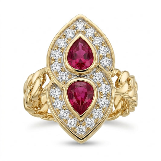 Bezel-Set Pear Ruby & Diamond Ring