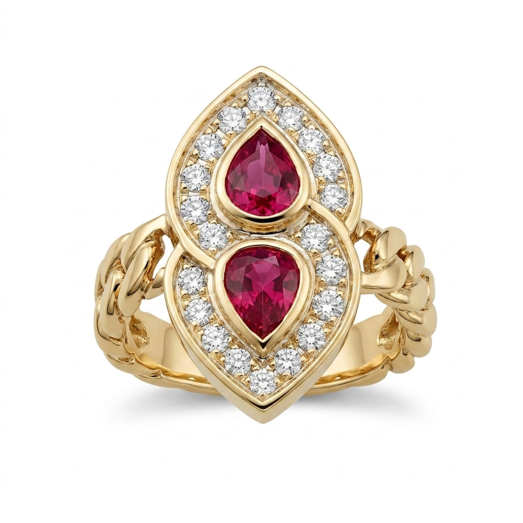 Bezel-Set Pear Ruby & Diamond Ring