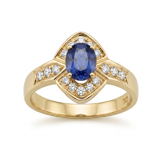 5x7mm Oval Tanzanite & 16-Diamond Ring