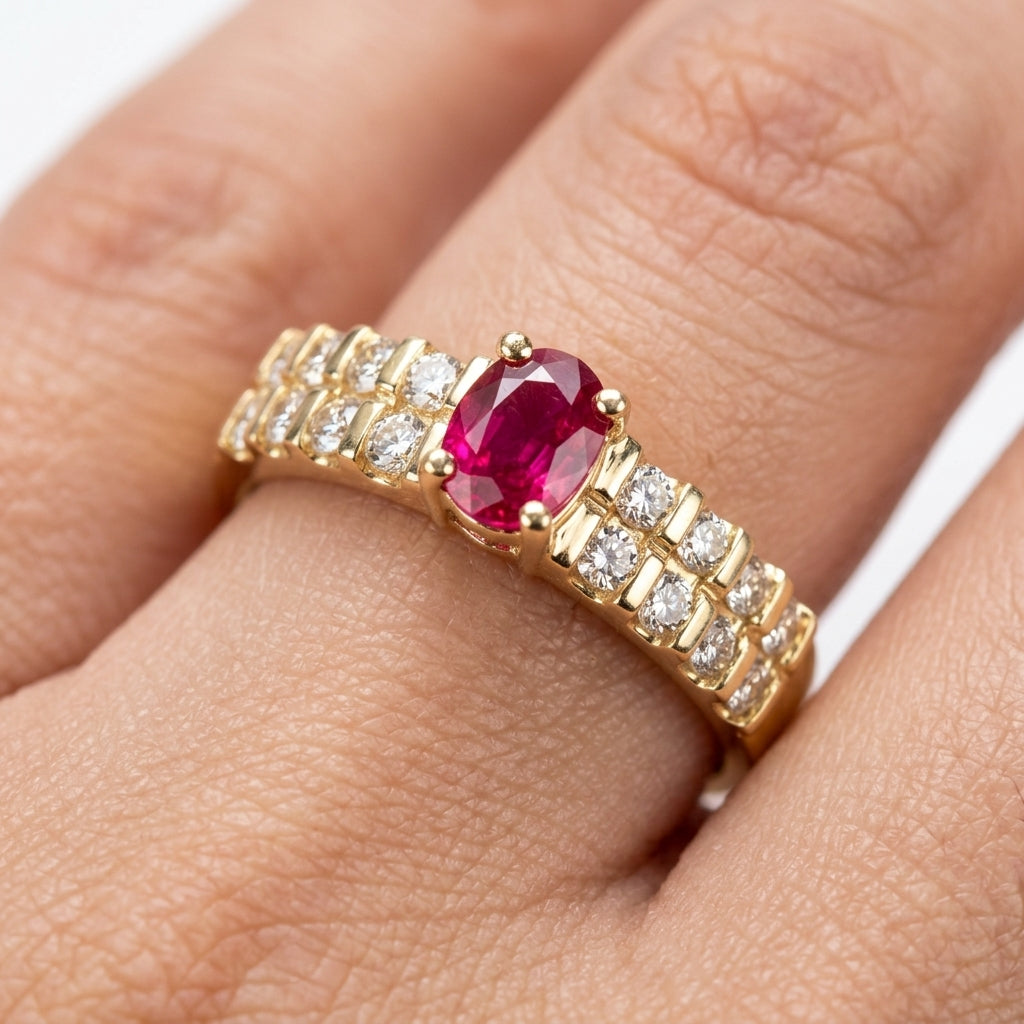 3.75x5mm Ruby & 16-Diamond Ring