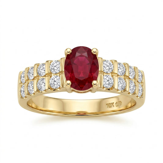 3.75x5mm Ruby & 16-Diamond Ring
