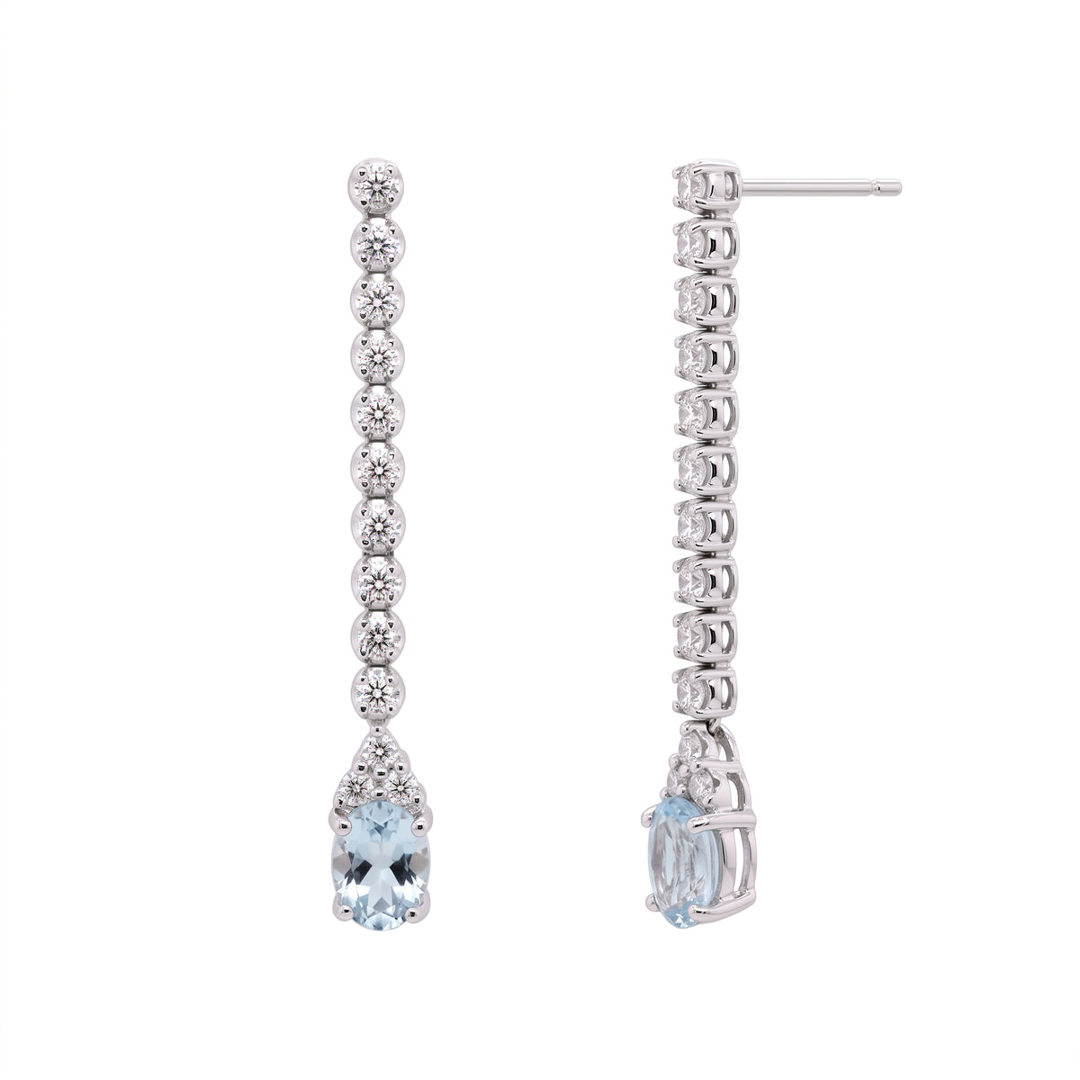 5x7mm Oval Aquamarine & Diamond Post Earrings