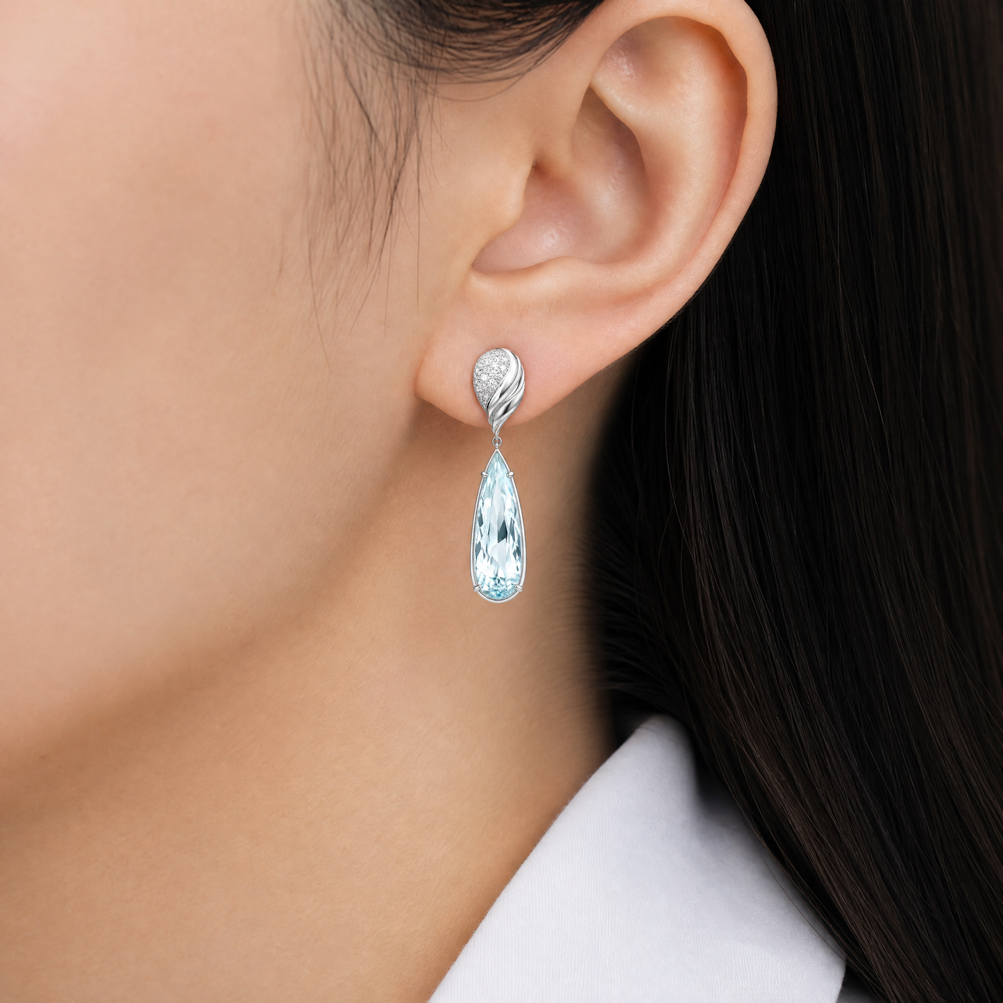 14.9 ctw Pear Aquamarine & Diamond Drop Earrings