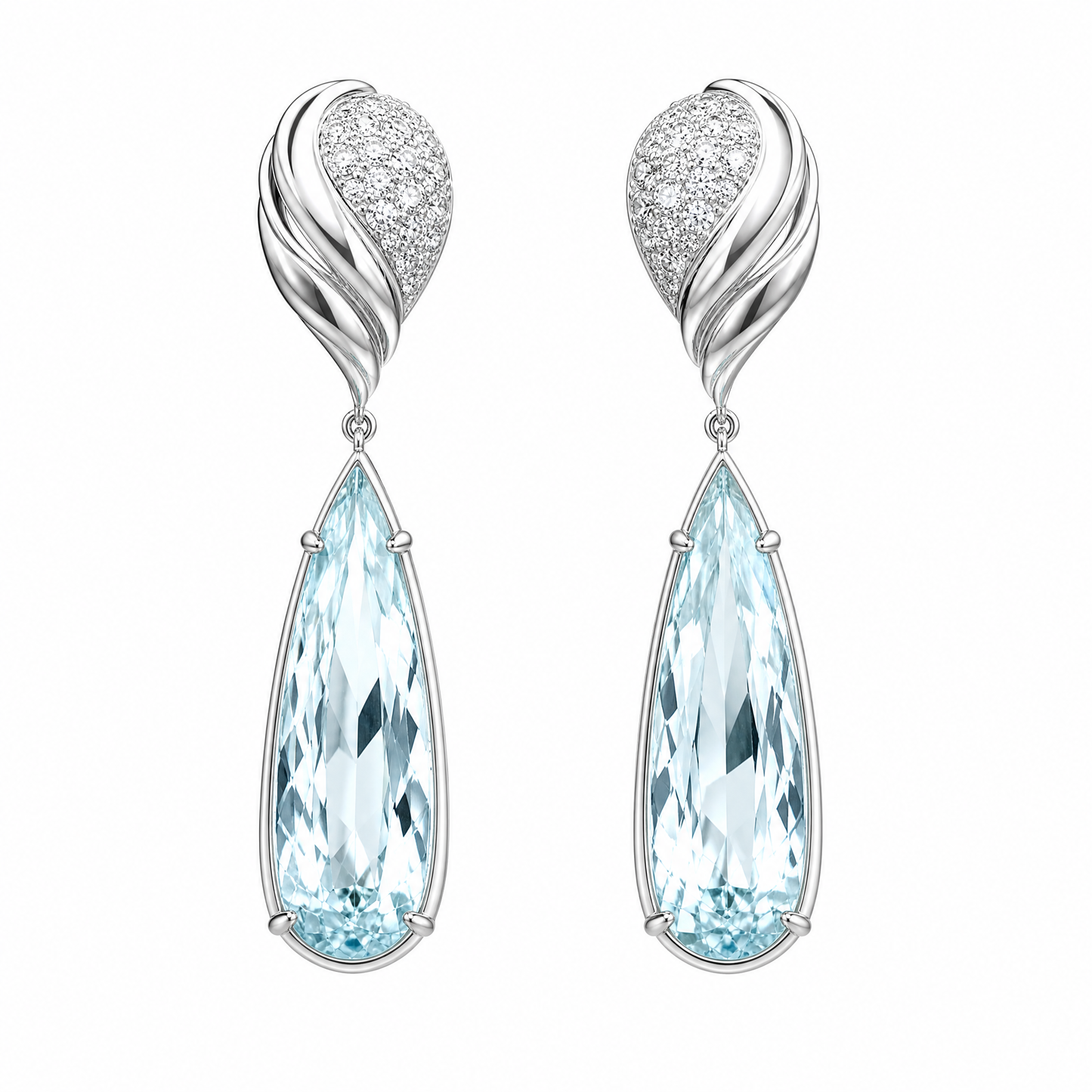 14.9 ctw Pear Aquamarine & Diamond Drop Earrings