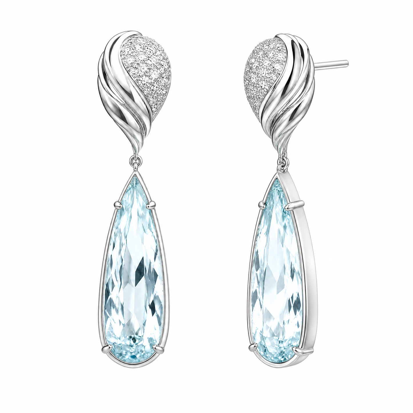 14.9 ctw Pear Aquamarine & Diamond Drop Earrings