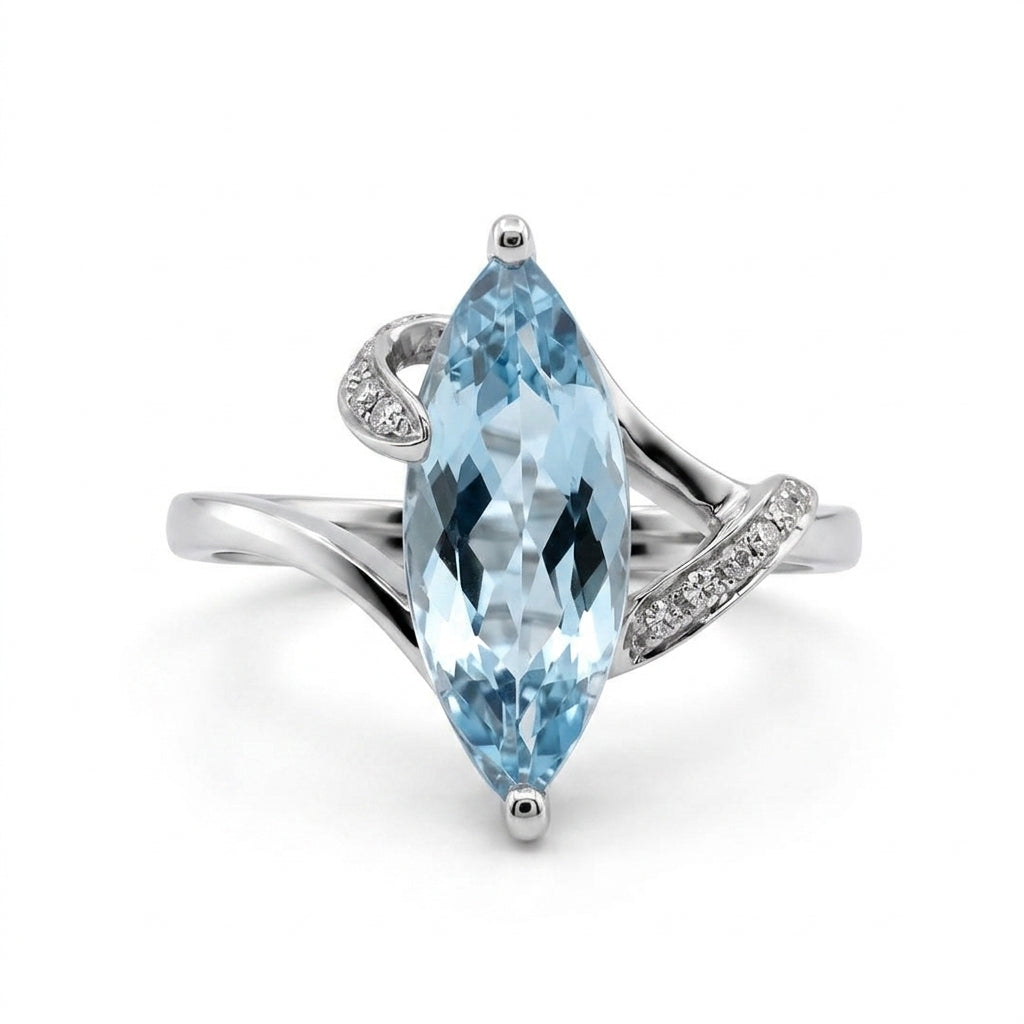 6x14mm Marquise Aquamarine & 13-Diamond Ring