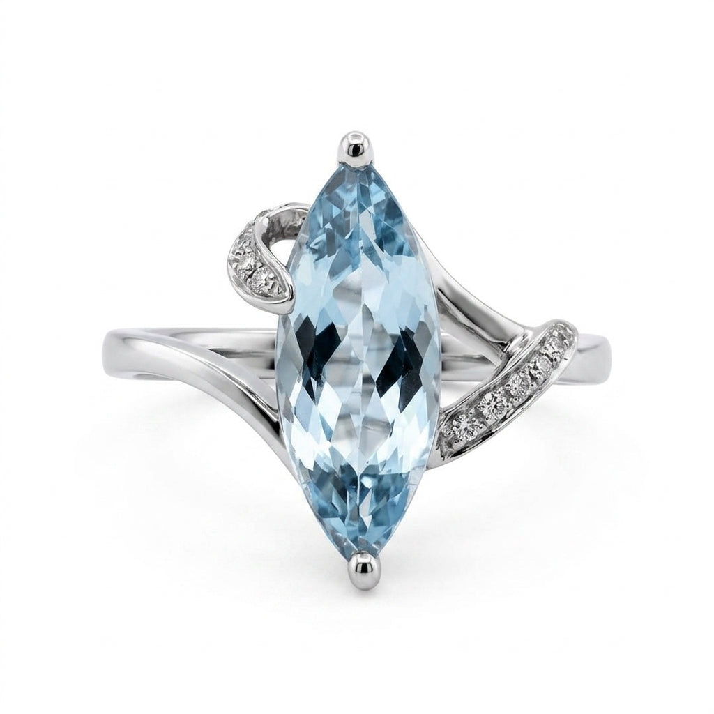 6x14mm Marquise Aquamarine & 13-Diamond Ring