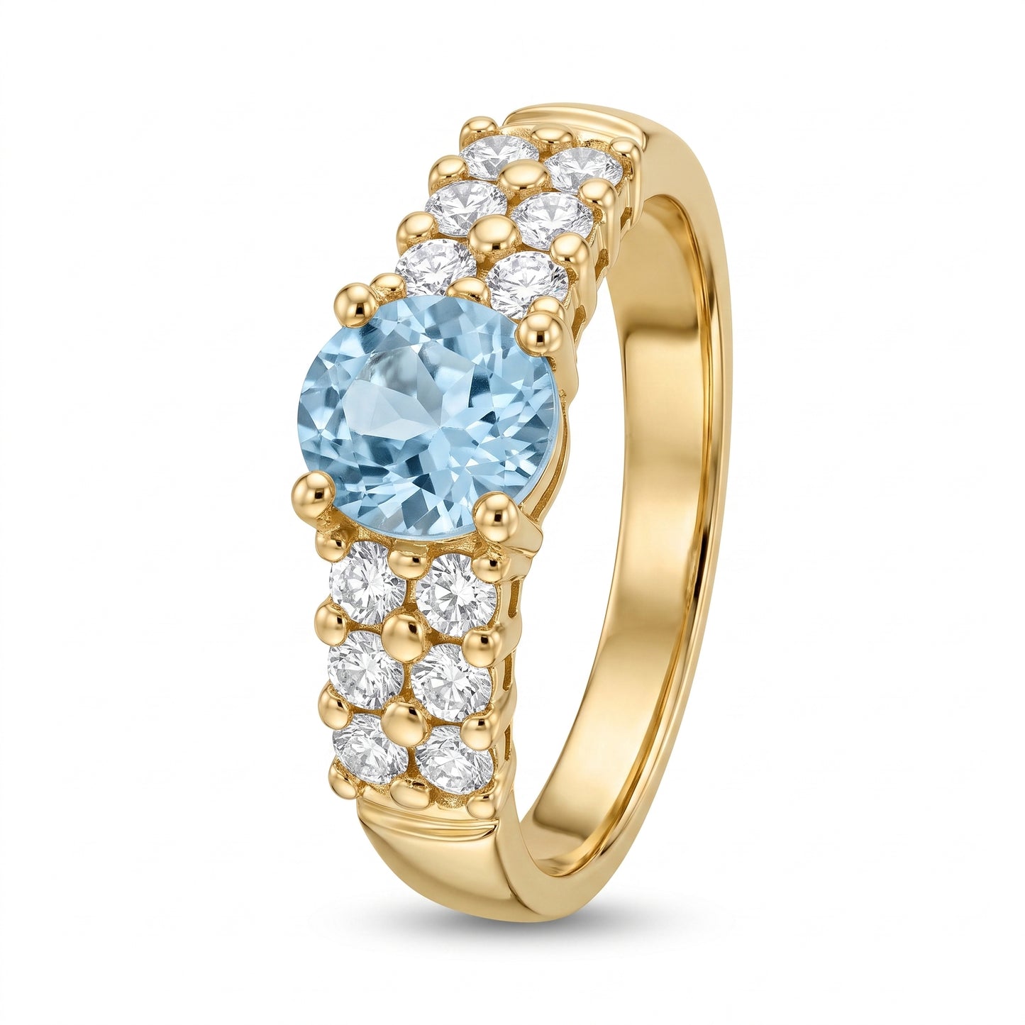 5mm Round Aquamarine & 12-Diamond Band Ring