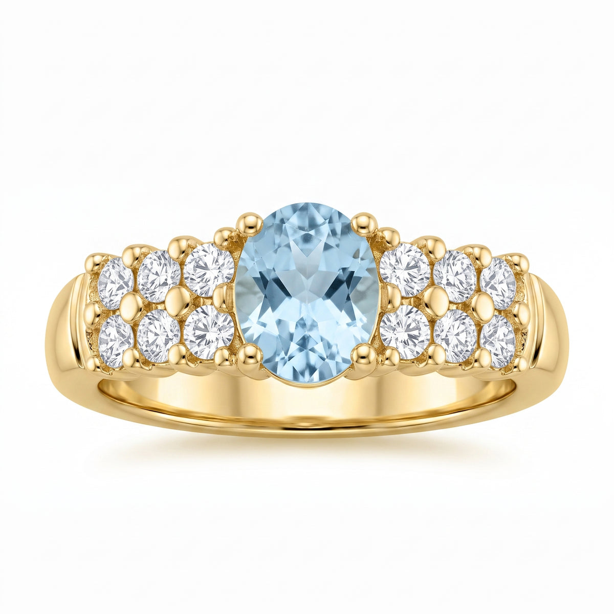 5mm Round Aquamarine & 12-Diamond Band Ring