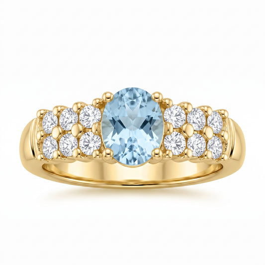 5mm Round Aquamarine & 12-Diamond Band Ring