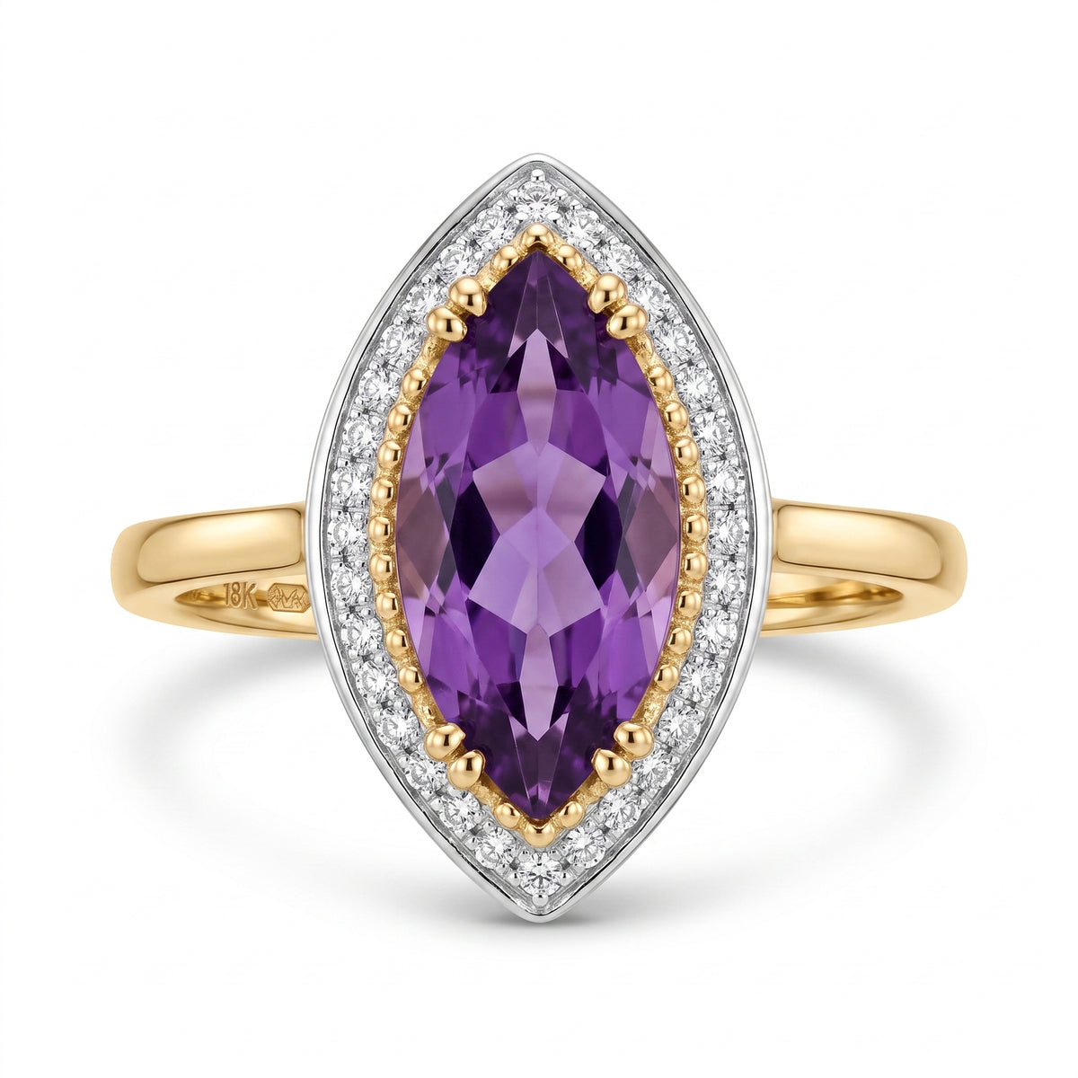 7-14mm Checkerboard-Cut Marquise Amethyst & 32-Diamond Ring