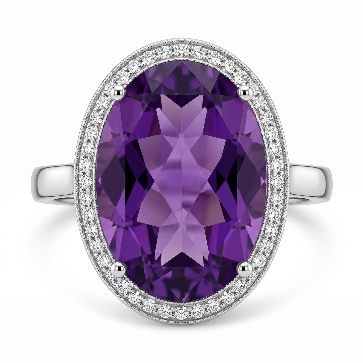 10x15mm Checkerboard-Cut Oval Amethyst & 26-Diamond Ring