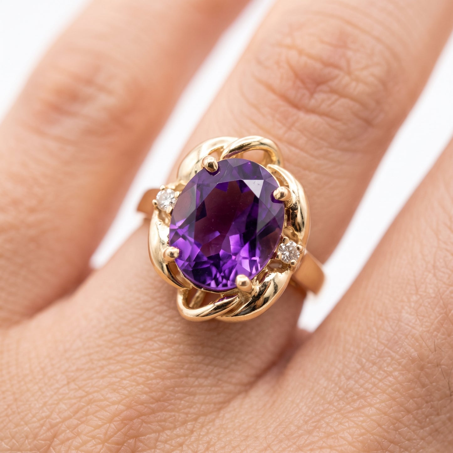 9x11mm Oval Amethyst & 2-Diamond Ring