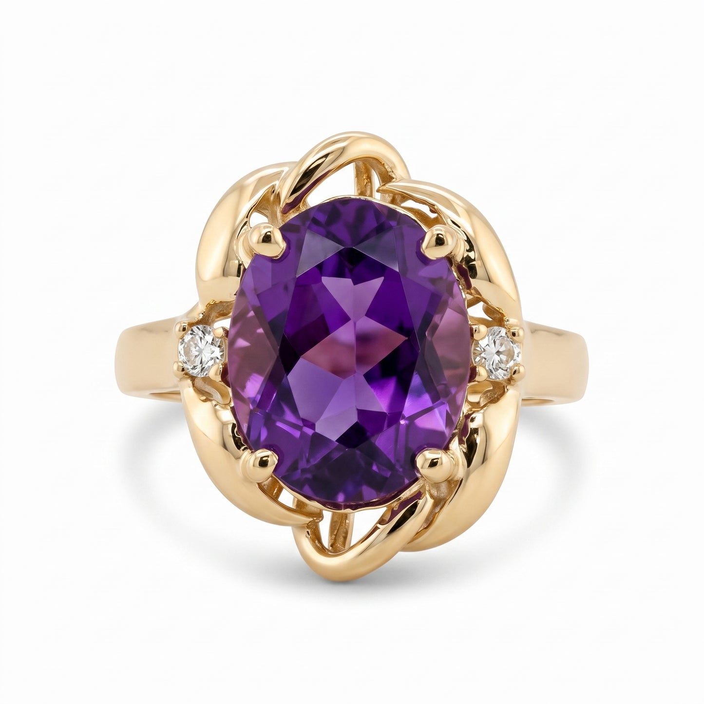 9x11mm Oval Amethyst & 2-Diamond Ring