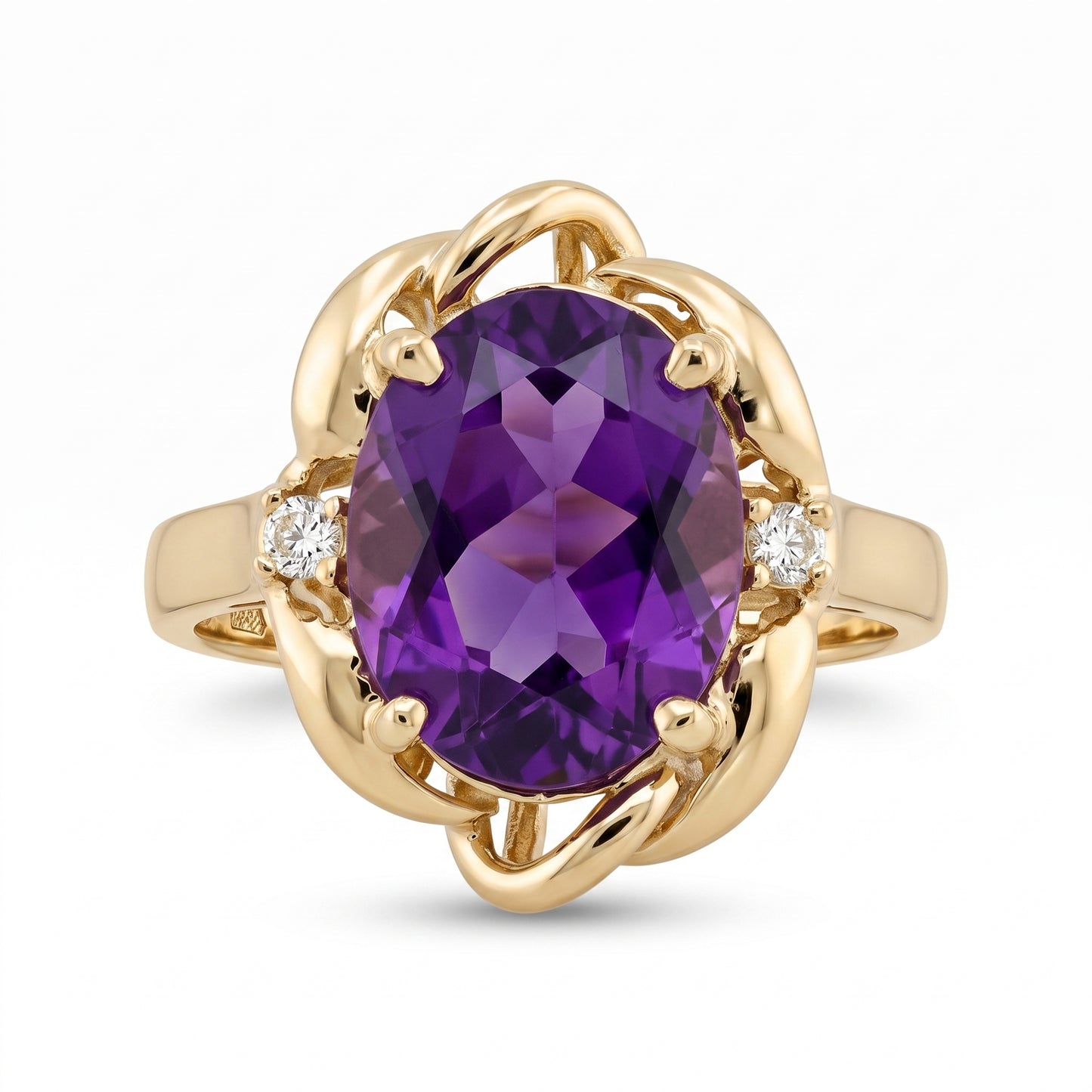 9x11mm Oval Amethyst & 2-Diamond Ring