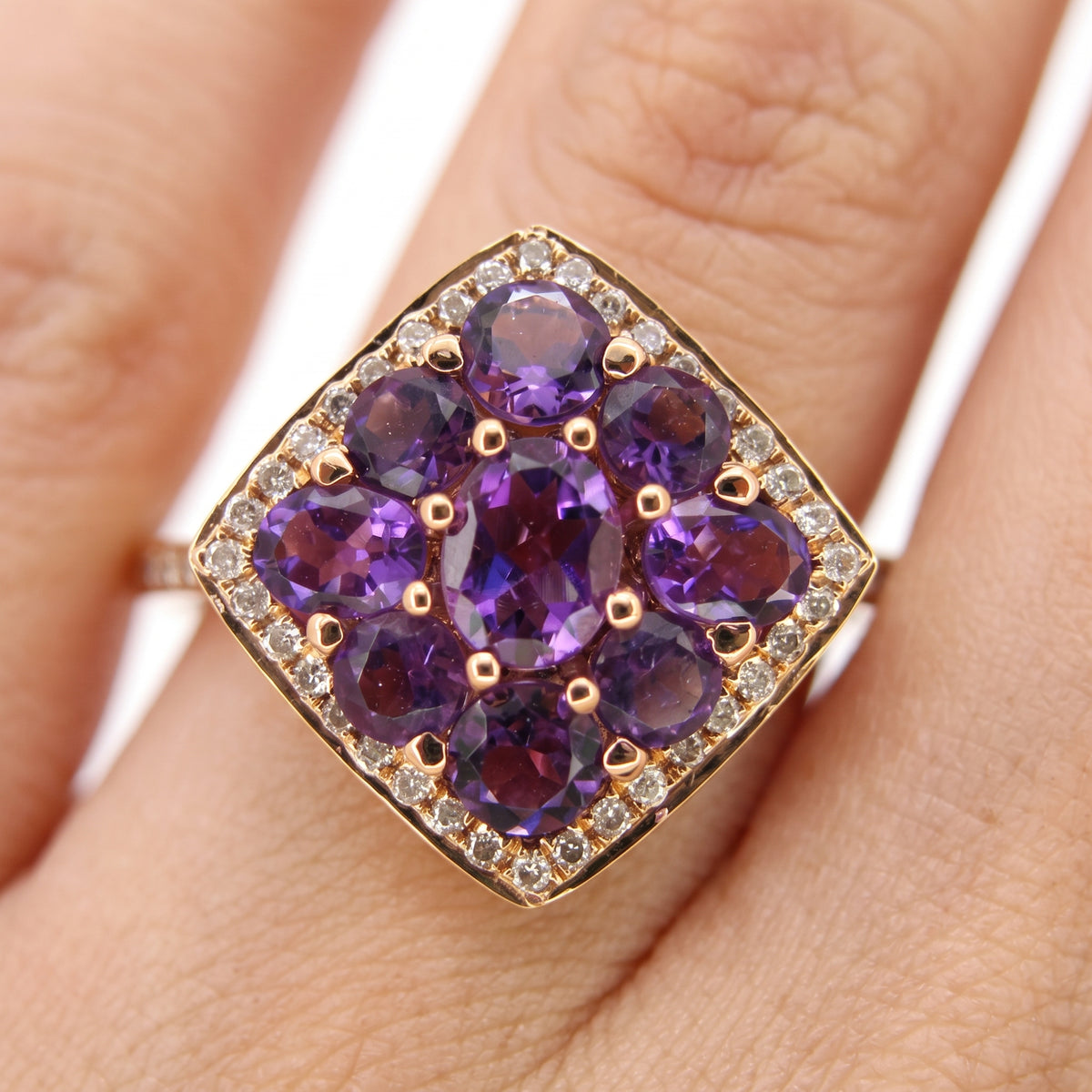 9 Amethyst & 46-Diamond Square Ring