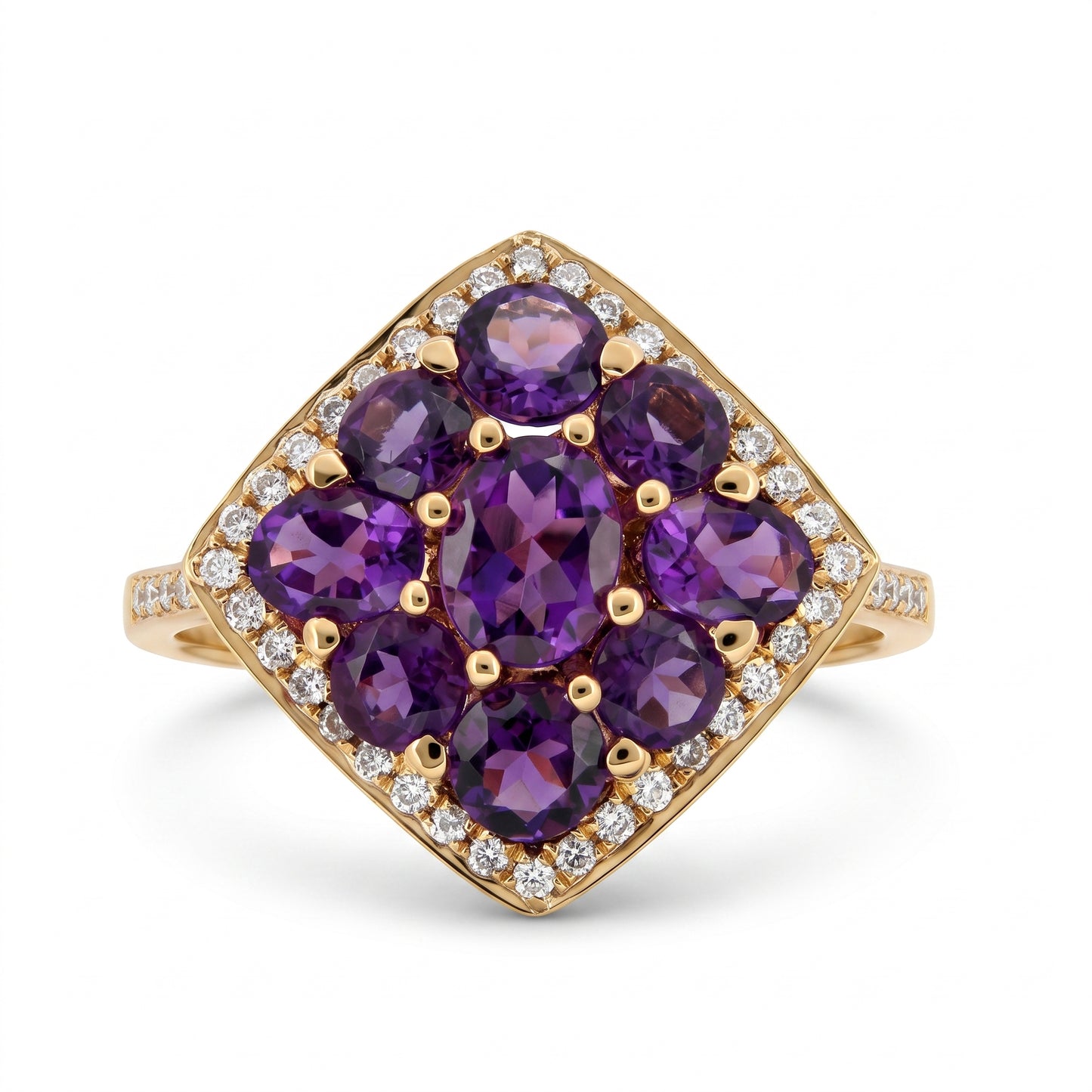9 Amethyst & 46-Diamond Square Ring