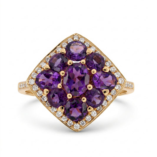 9 Amethyst & 46-Diamond Square Ring