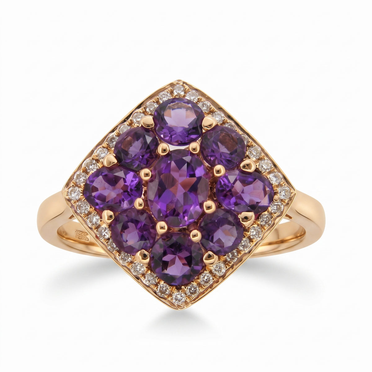 9 Amethyst & 46-Diamond Square Ring