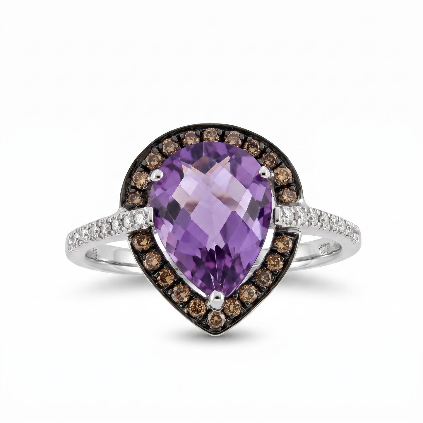 Pear Amethyst & 20 Round, 22 Brown Diamond Ring