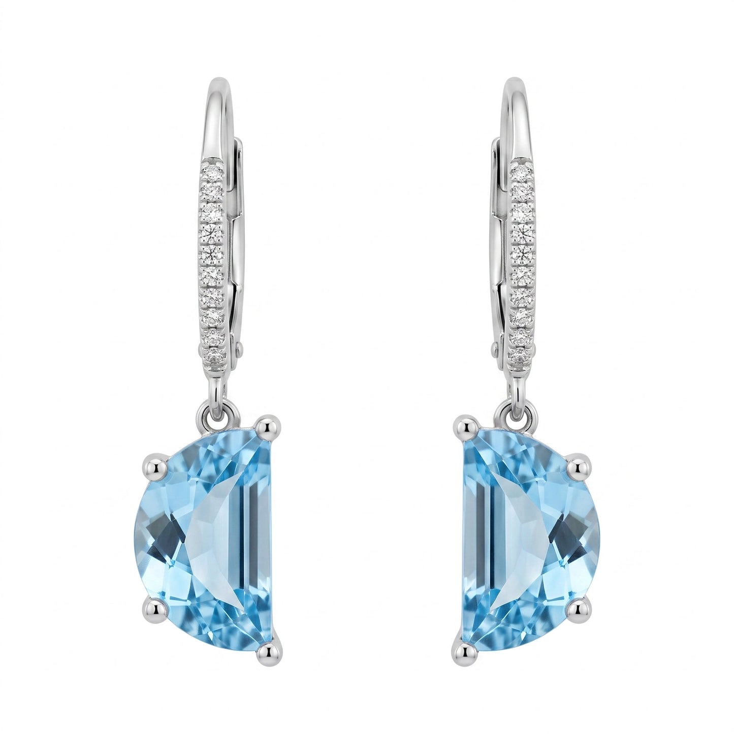6x10mm Half-Moon Blue Topaz & 22-Diamond Lever-Back Earrings