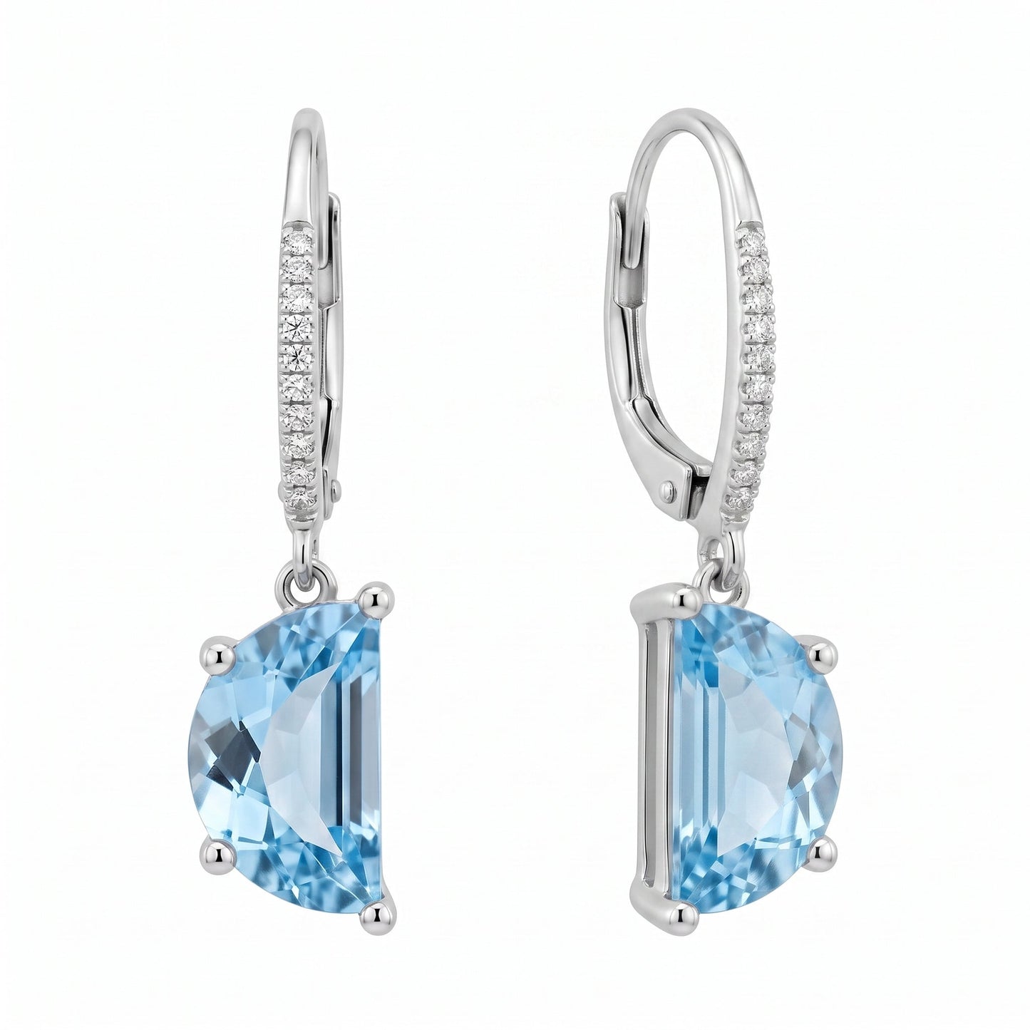 6x10mm Half-Moon Blue Topaz & 22-Diamond Lever-Back Earrings