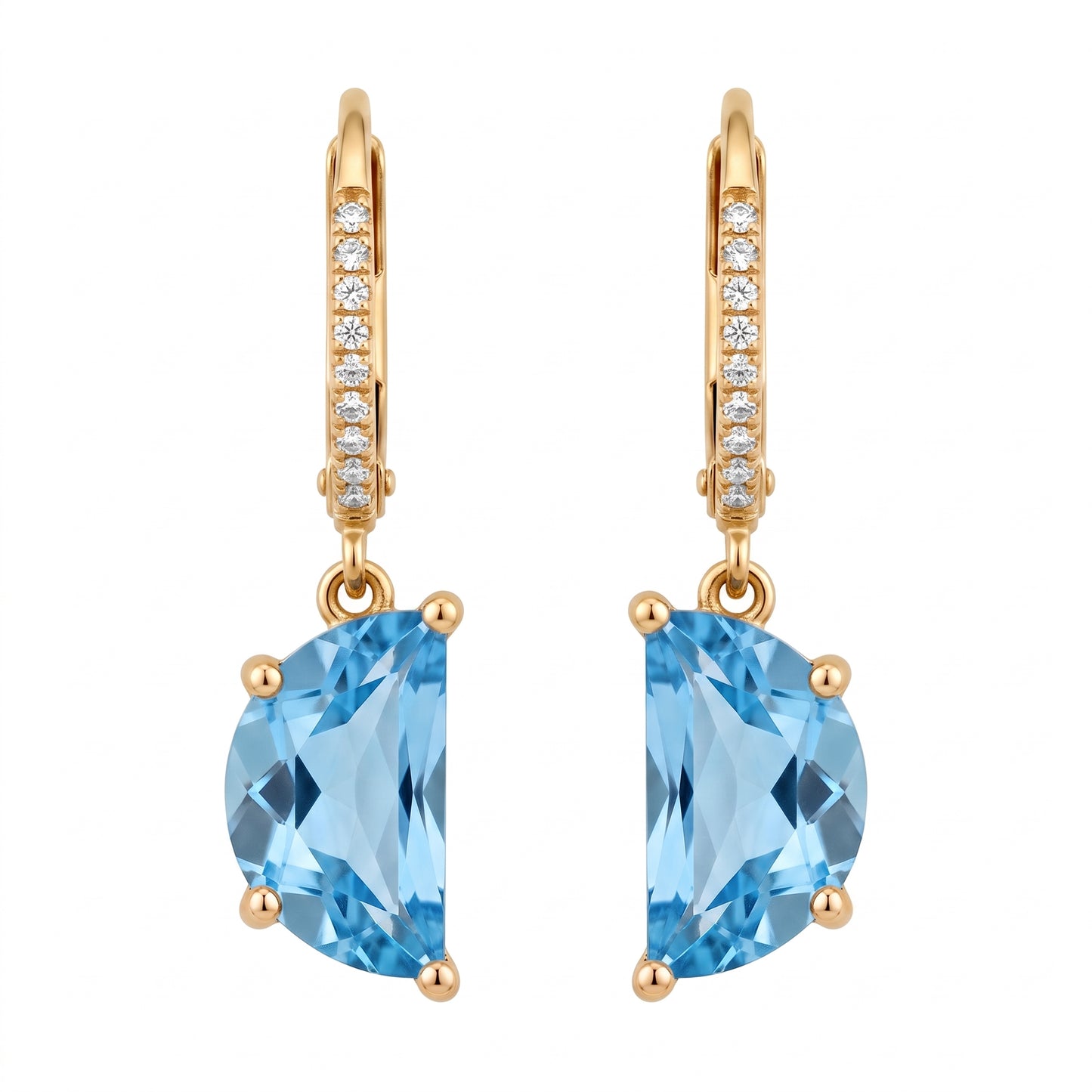 6x10mm Half-Moon Blue Topaz & 22-Diamond Lever-Back Earrings