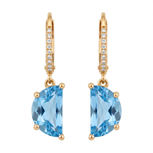 6x10mm Half-Moon Blue Topaz & 22-Diamond Lever-Back Earrings