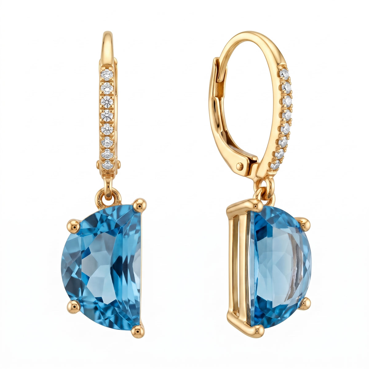 6x10mm Half-Moon Blue Topaz & 22-Diamond Lever-Back Earrings