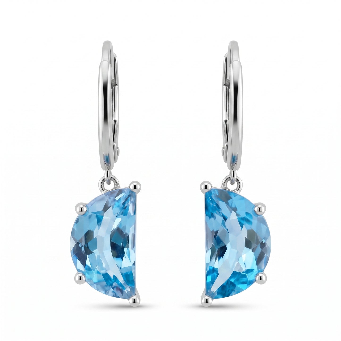 6x10mm Half Moon Blue Topaz Lever-Back Earrings - white background