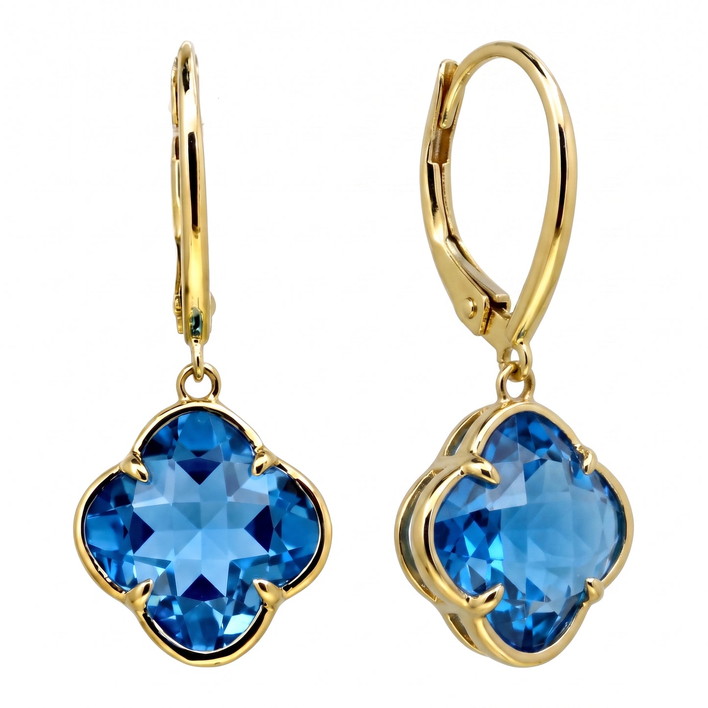 9mm Lily-Cut Swiss Blue Topaz Lever-Back Earrings - 3D turn view