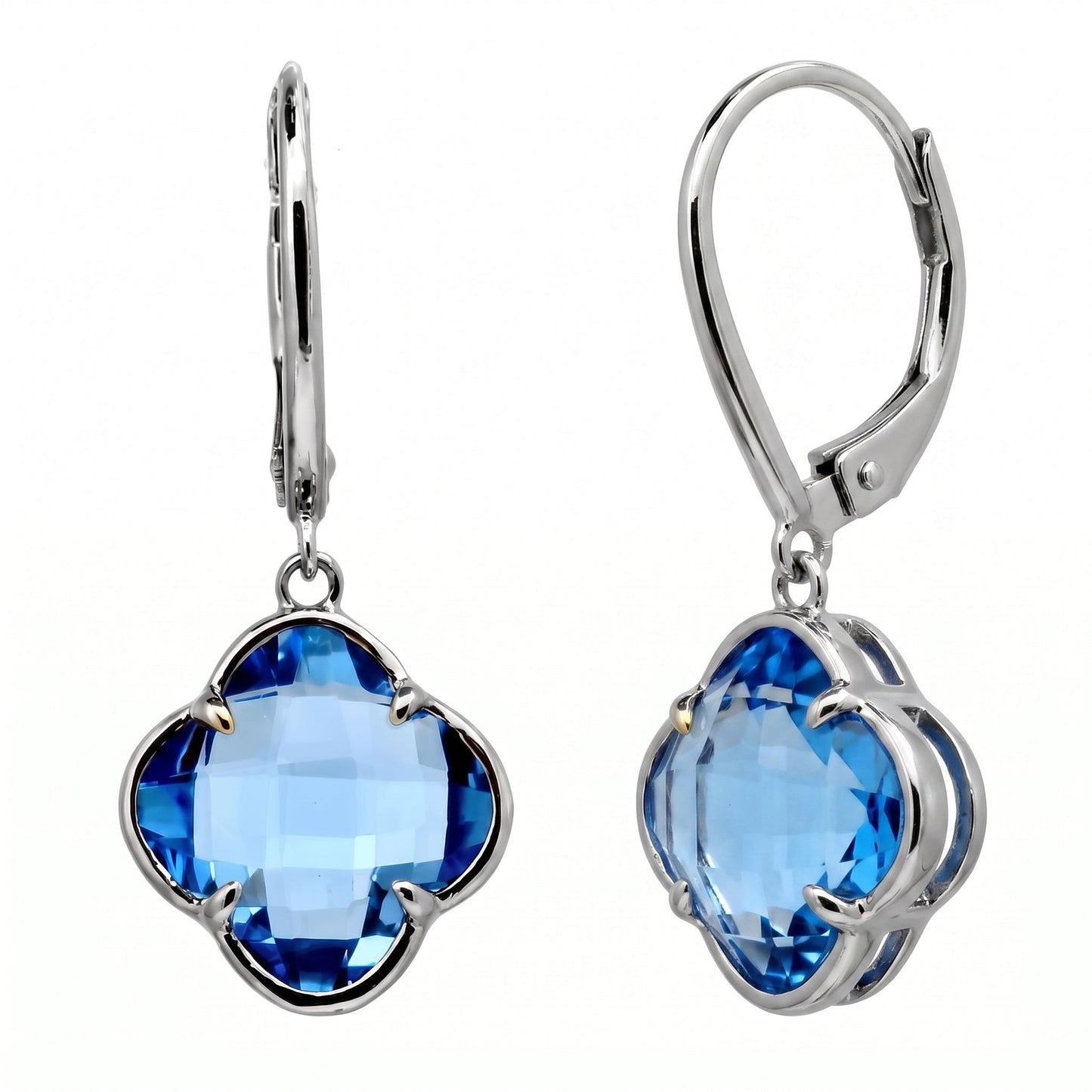 9mm Lily-Cut Swiss Blue Topaz Lever-Back Earrings