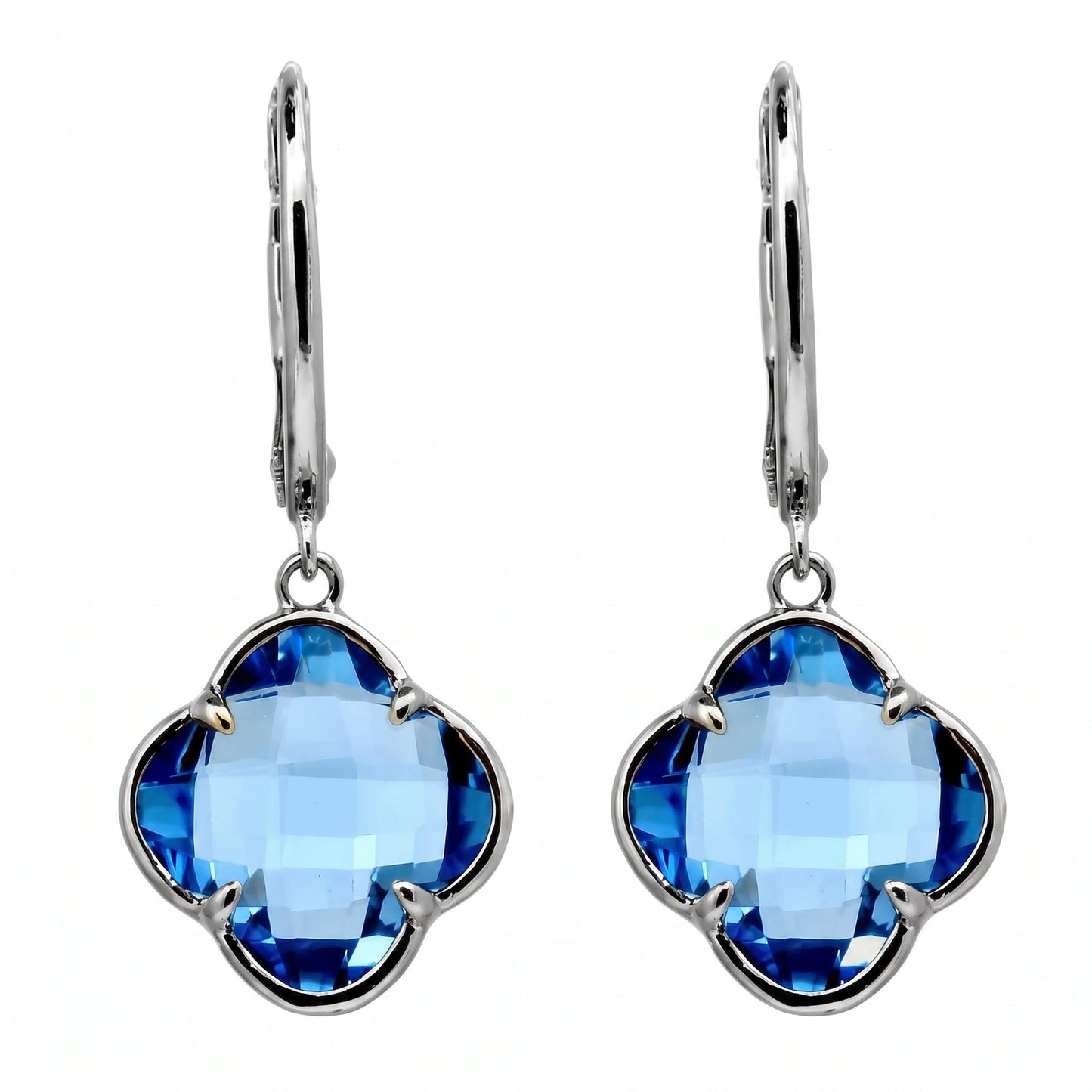 9mm Lily-Cut Swiss Blue Topaz Lever-Back Earrings