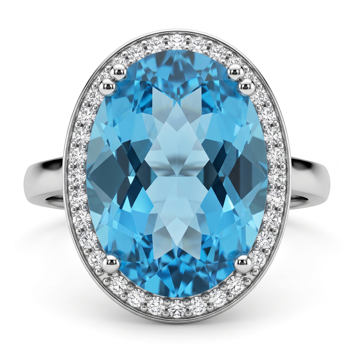 10x15mm Checkerboard-Cut Oval Sky Blue Topaz & 26-Diamond Ring