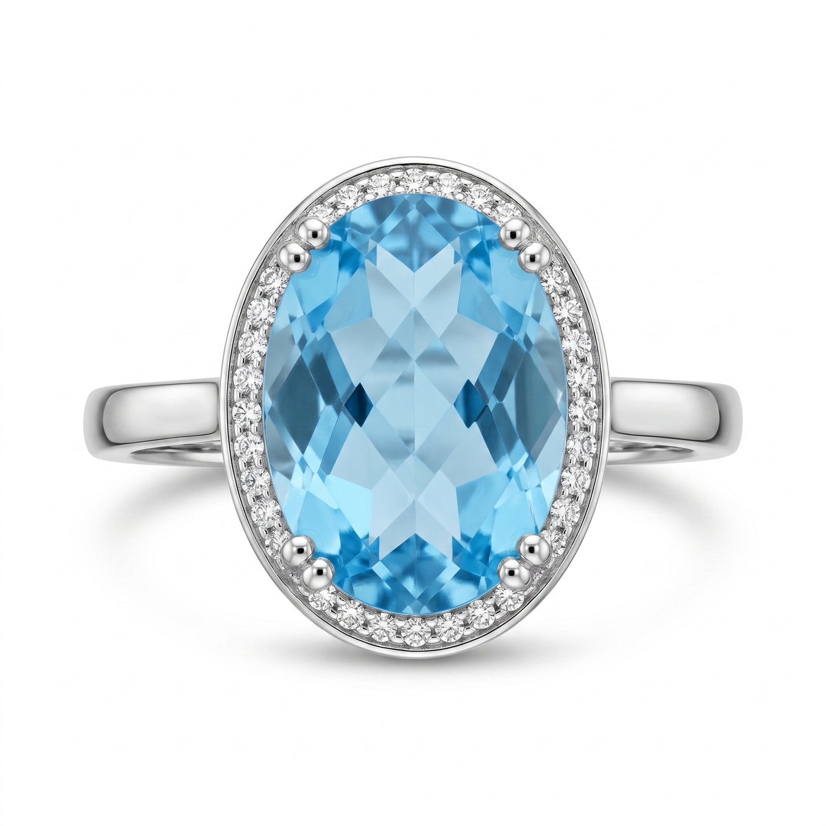10x15mm Checkerboard-Cut Oval Sky Blue Topaz & 26-Diamond Ring
