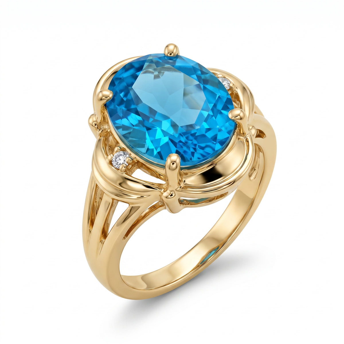 10x12mm Oval Blue Topaz & 2-Diamond Ring