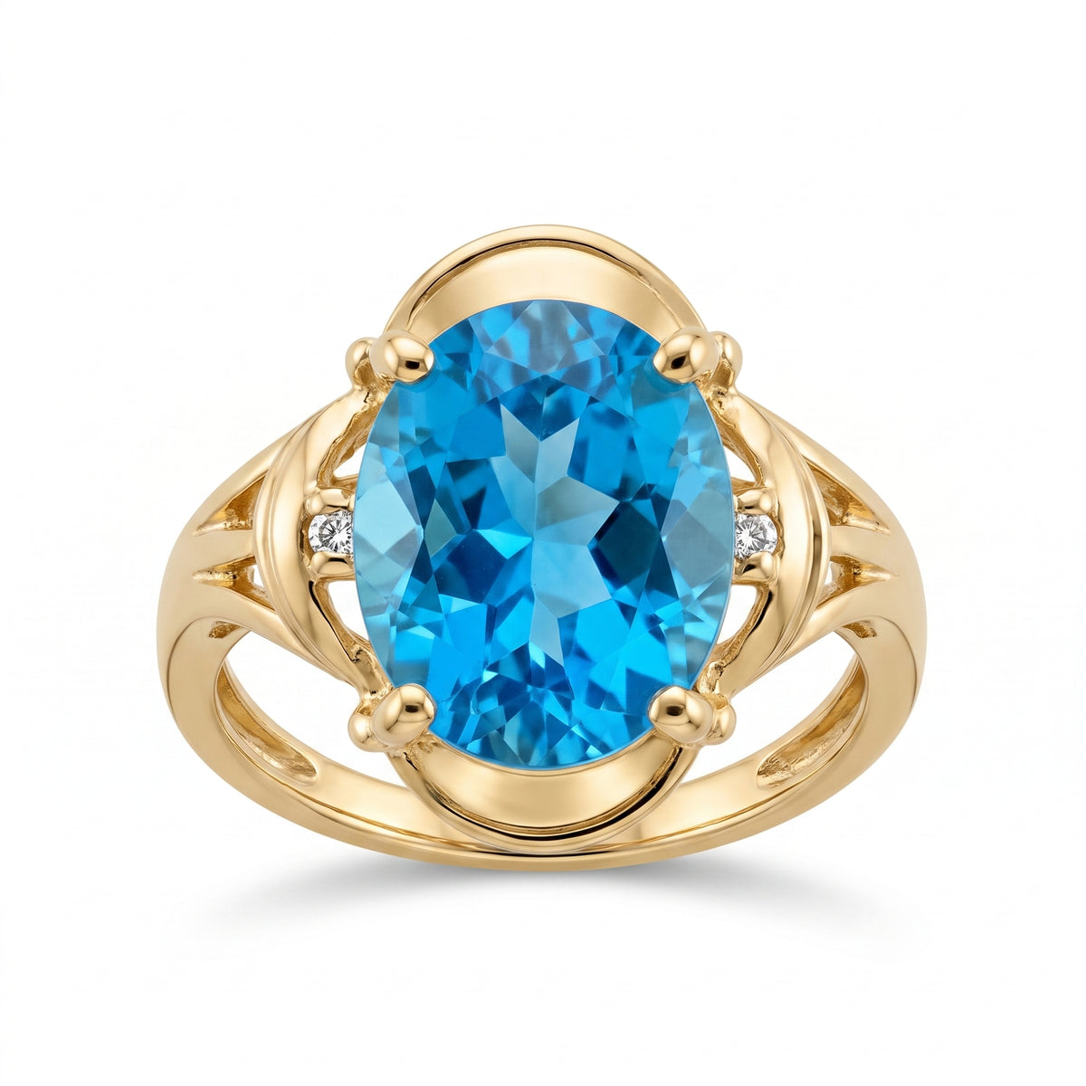 10x12mm Oval Blue Topaz & 2-Diamond Ring